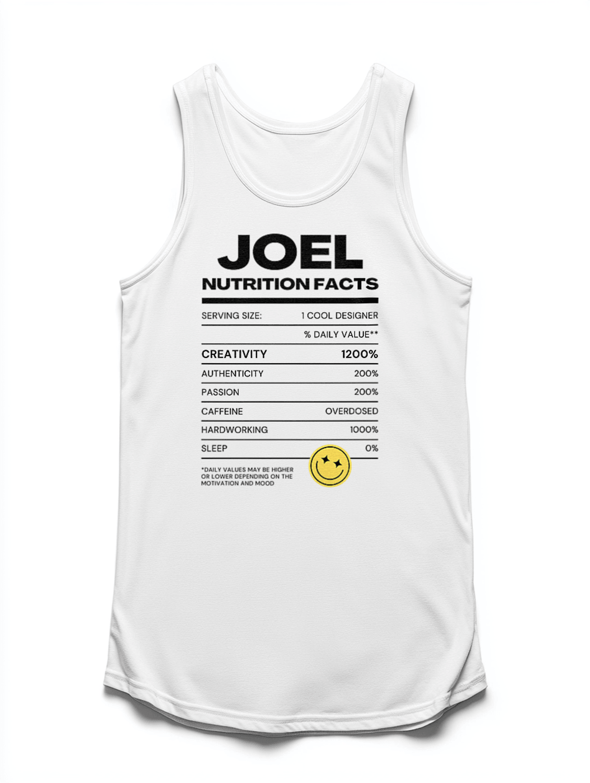 Personalized JOEL Nutrition Facts Tank Top