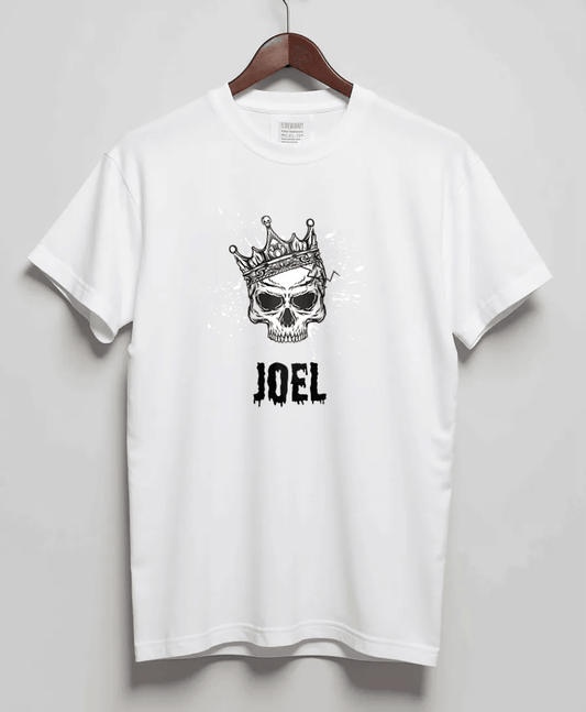 Personalized JOEL T-Shirt with Hand-Drawn Skull Design