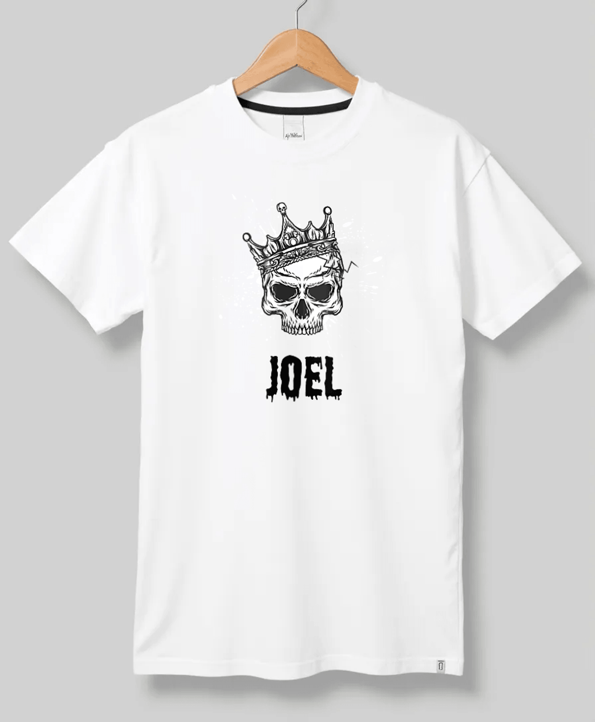 Personalized JOEL T-Shirt with Crowned Skull