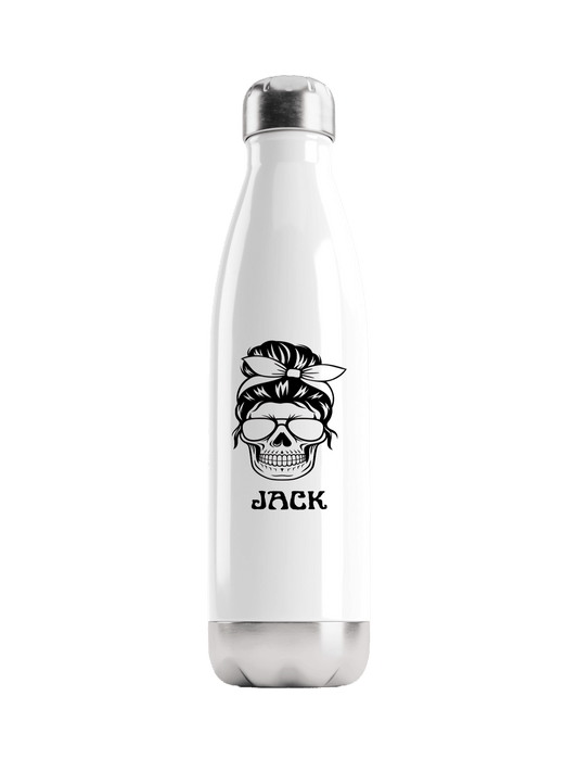 Personalized JACK Water Bottle with Black Skull Illustration