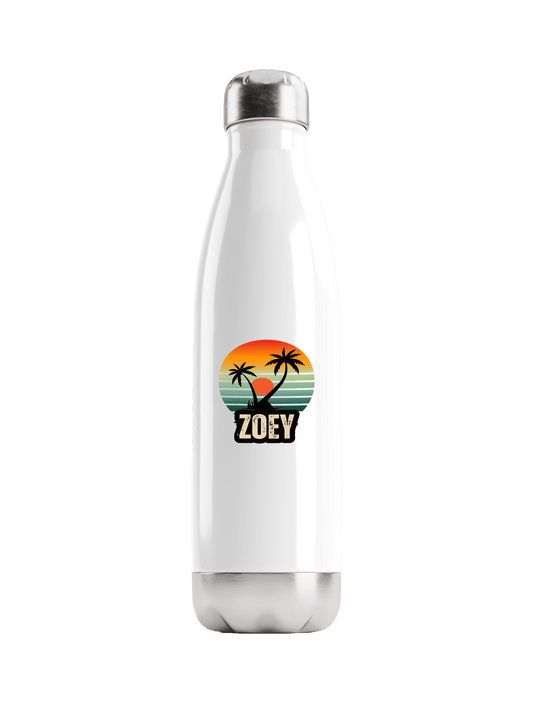 Personalized ZOEY Water Bottle with Retro Sunset Design