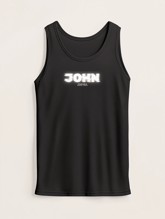 Personalized JOHN Distressed Glitch-Effect Tank Top