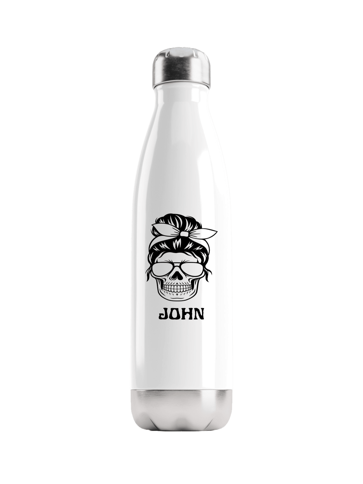 Personalized JOHN Water Bottle with Black Skull Illustration