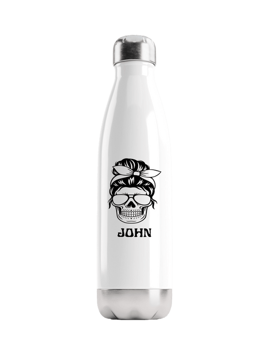 Personalized JOHN Water Bottle with Black Skull Illustration