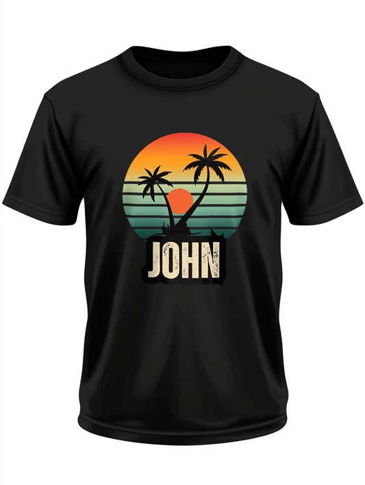 Personalized JOHN Retro Sunset Graphic T-shirt