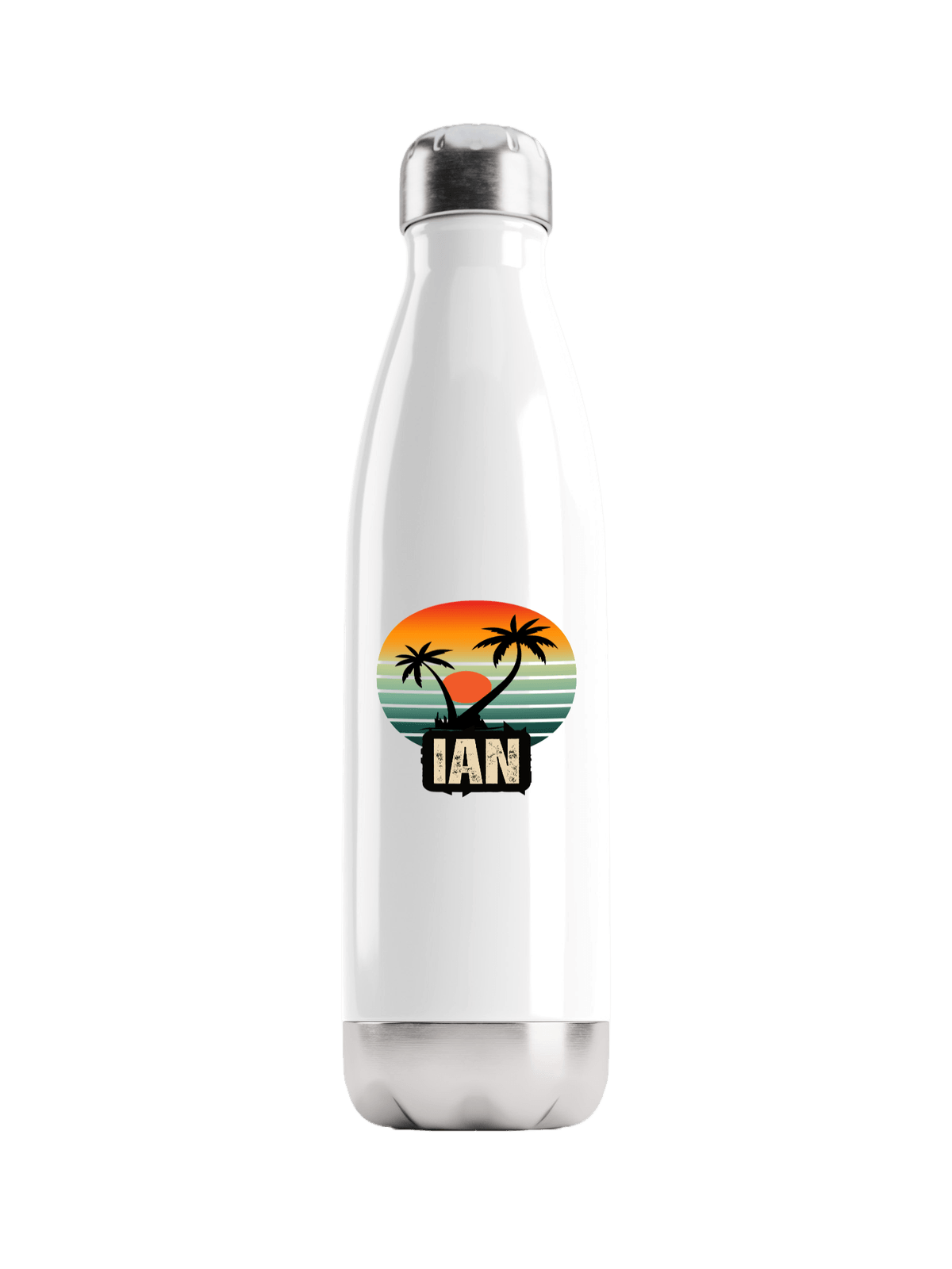 Personalized IAN Water Bottle with Retro Sunset Design