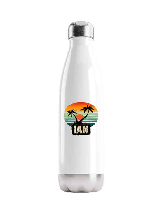 Personalized IAN Water Bottle with Retro Sunset Design