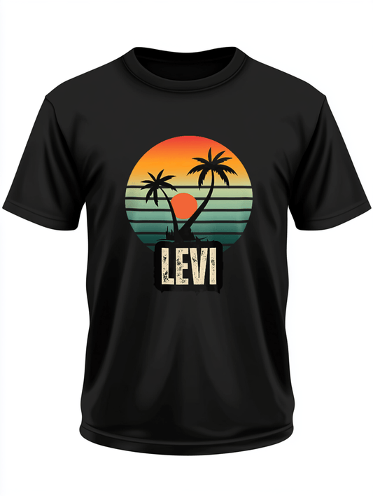 Personalized LEVI Retro Sunset Graphic T-shirt