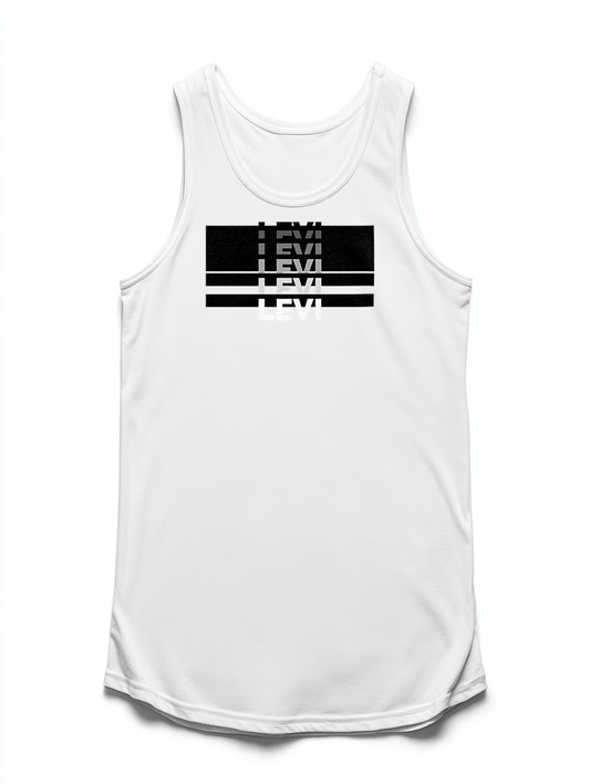 Personalized LEVI Tank Top with Modern Black Bars Design