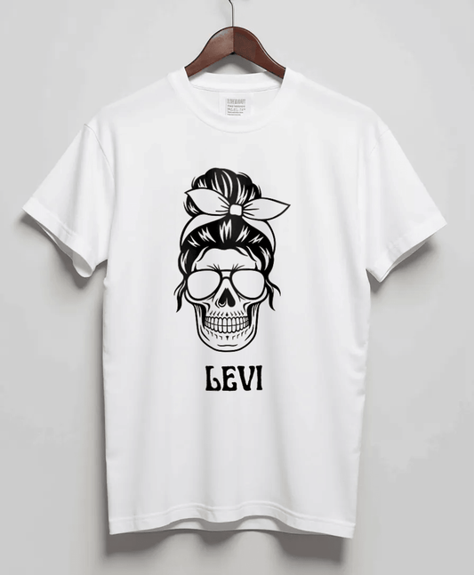 Personalized LEVI Skull Illustration T-Shirt