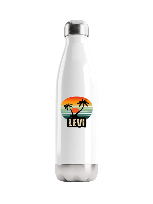 Personalized LEVI Water Bottle with Retro Sunset Design