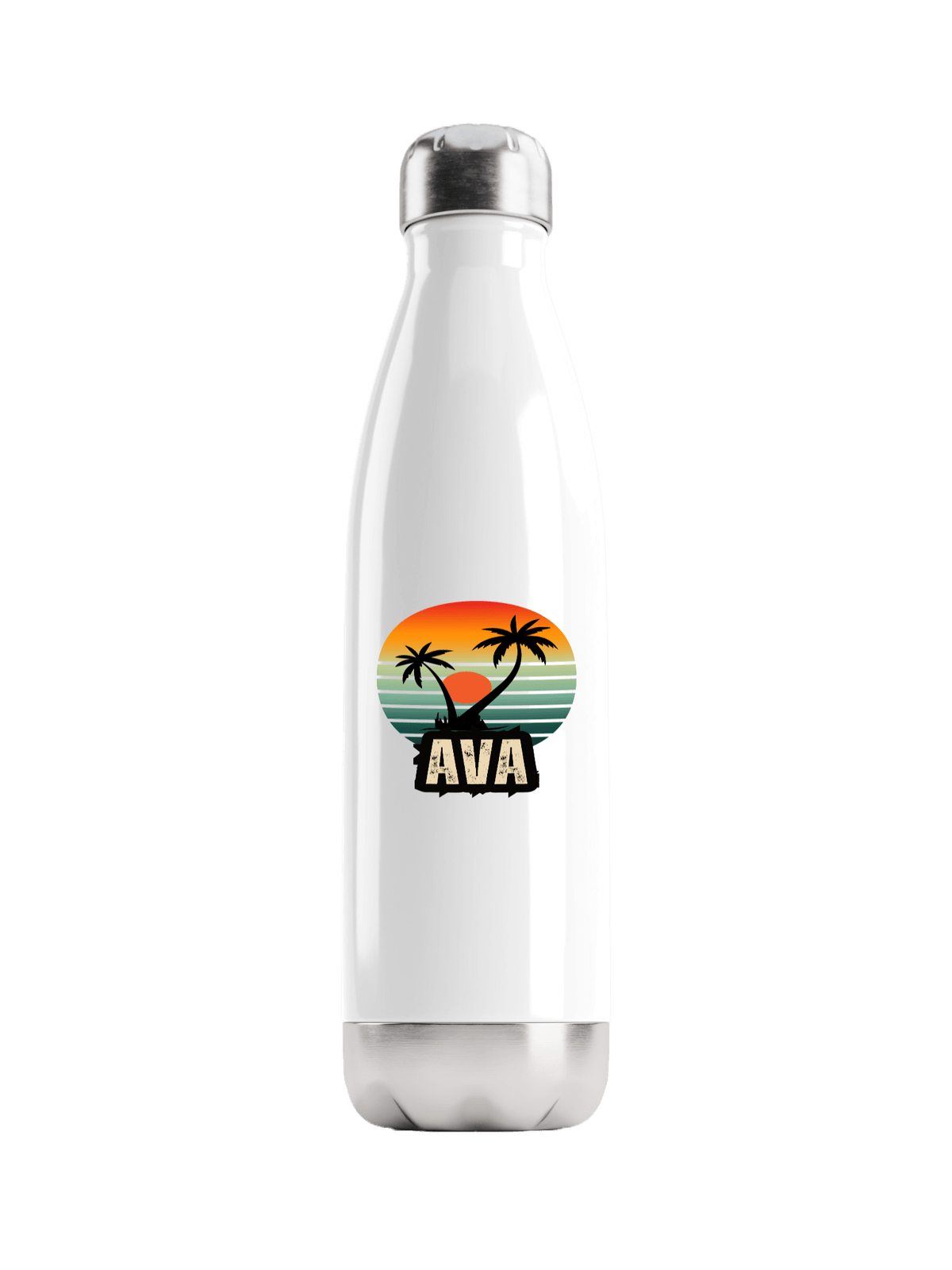 Personalized AVA Water Bottle with Retro Sunset Design