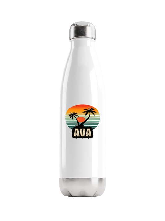 Personalized AVA Water Bottle with Retro Sunset Design