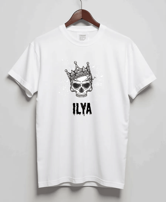 Personalized ILYA T-Shirt with Hand-Drawn Skull Design