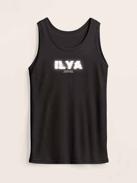 Personalized ILYA Distressed Glitch-Effect Tank Top