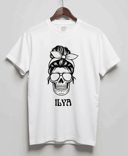Personalized ILYA Skull Illustration T-Shirt