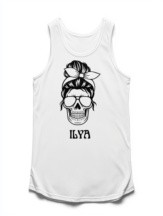 Personalized ILYA Skull Motif Tank Top