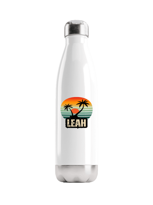 Personalized LEAH Water Bottle with Retro Sunset Design
