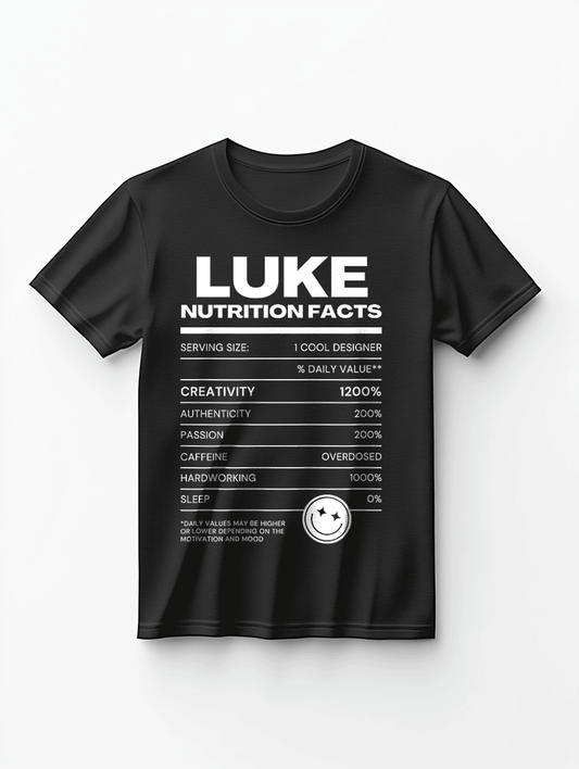 Personalized LUKE Nutrition-Label Graphic Tee