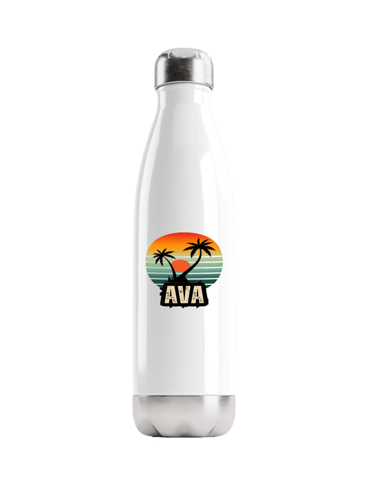 Personalized AVA Water Bottle with Retro Sunset Design