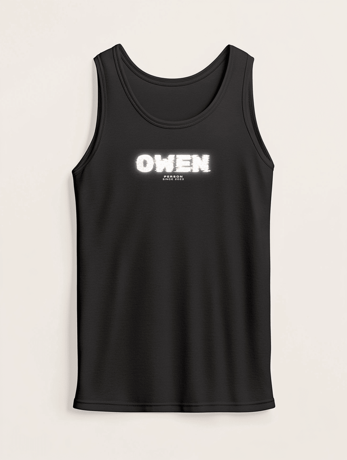 Personalized OWEN Distressed Glitch-Effect Tank Top