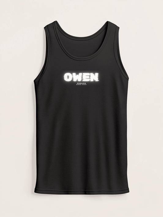 Personalized OWEN Distressed Glitch-Effect Tank Top