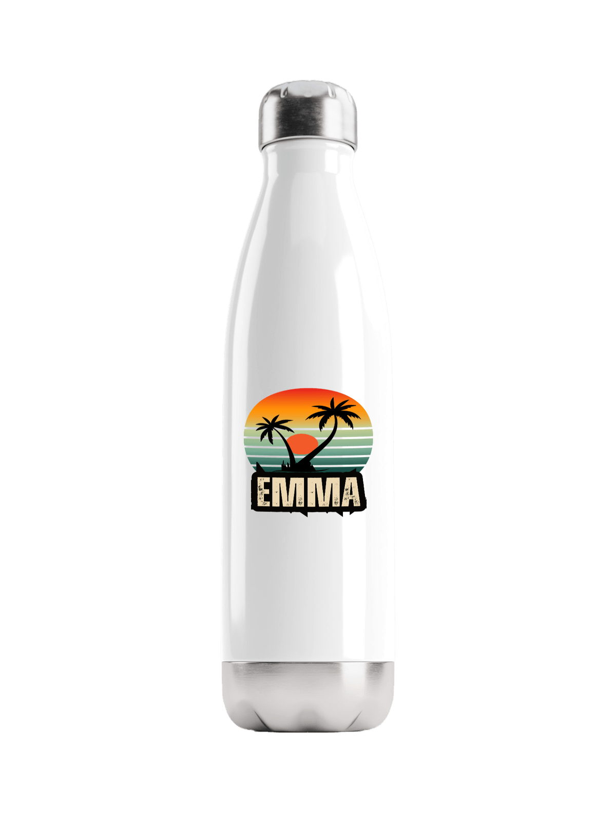 Personalized EMMA Water Bottle with Retro Sunset Design