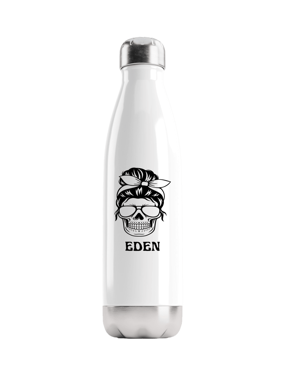 Personalized EDEN Water Bottle with Black Skull Illustration